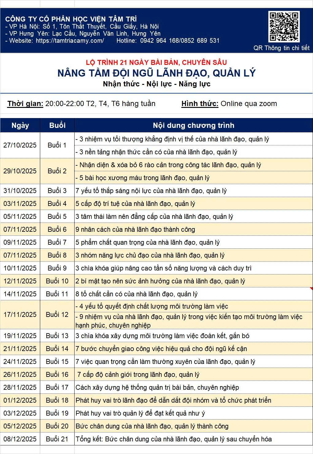 Chương trình 21 ngày bàI bản, chuyên sâu nâng tầm độI ngũ lãnh đạo, quản lý